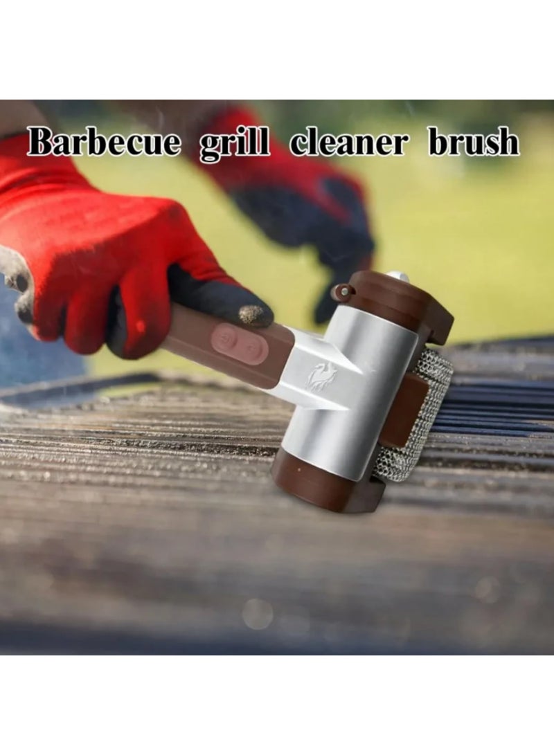 1PC Electric Grill Cleaner Bristle Free Stainless Steel Power Roller Blasts Removable Wireless Electric Grill Brush With LED Light for Outdoor Grills Barbecue Cleaning Tool Brown - Image 3